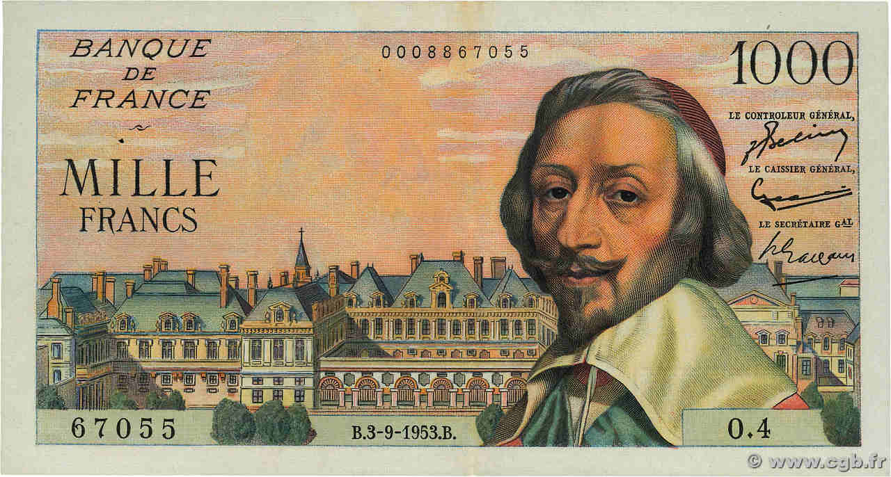 1000 Francs RICHELIEU FRANCE  1953 F.42.02 SUP+