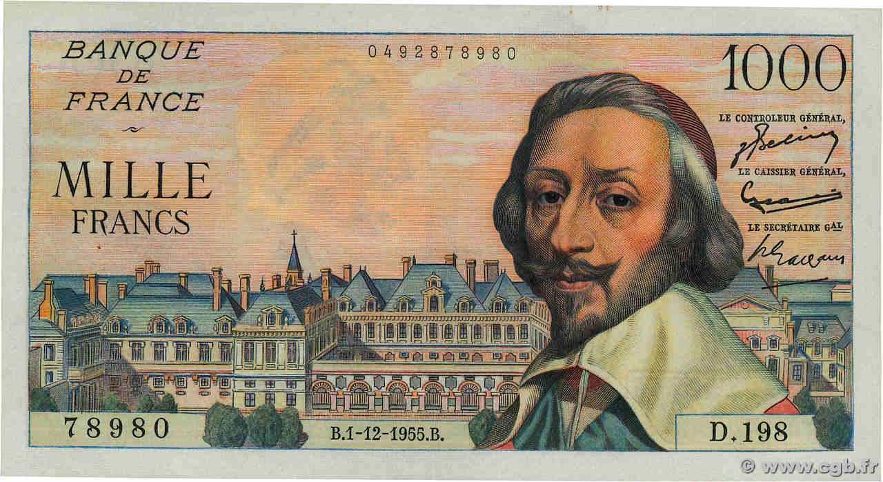 1000 Francs RICHELIEU FRANCE  1955 F.42.17 SUP
