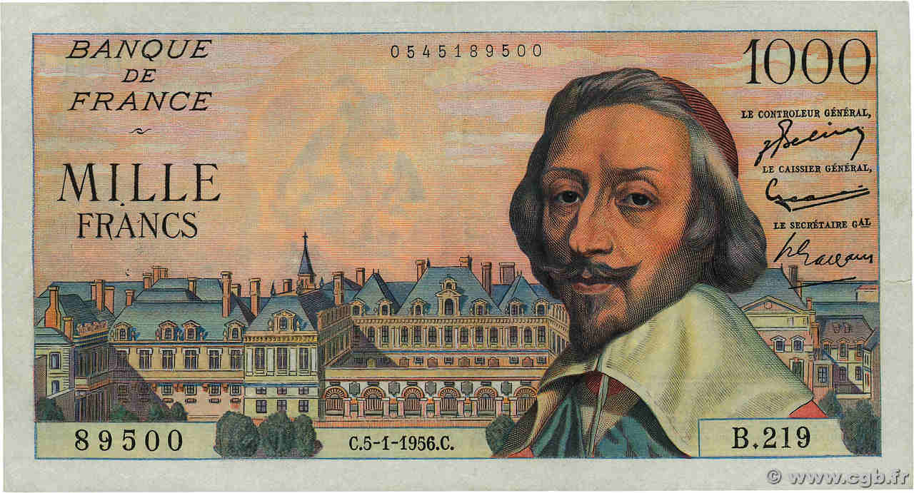 1000 Francs RICHELIEU FRANCE  1956 F.42.18 VF