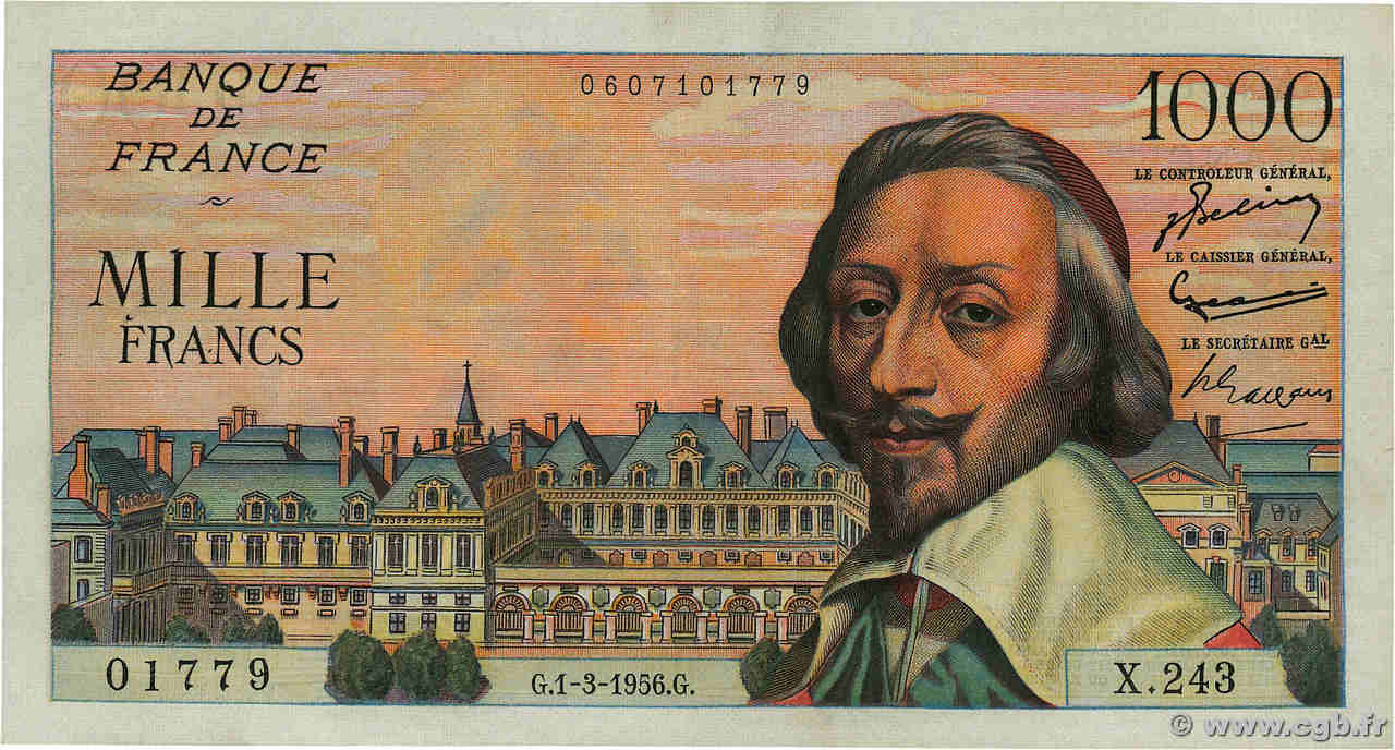 1000 Francs RICHELIEU FRANCE  1956 F.42.19 SUP