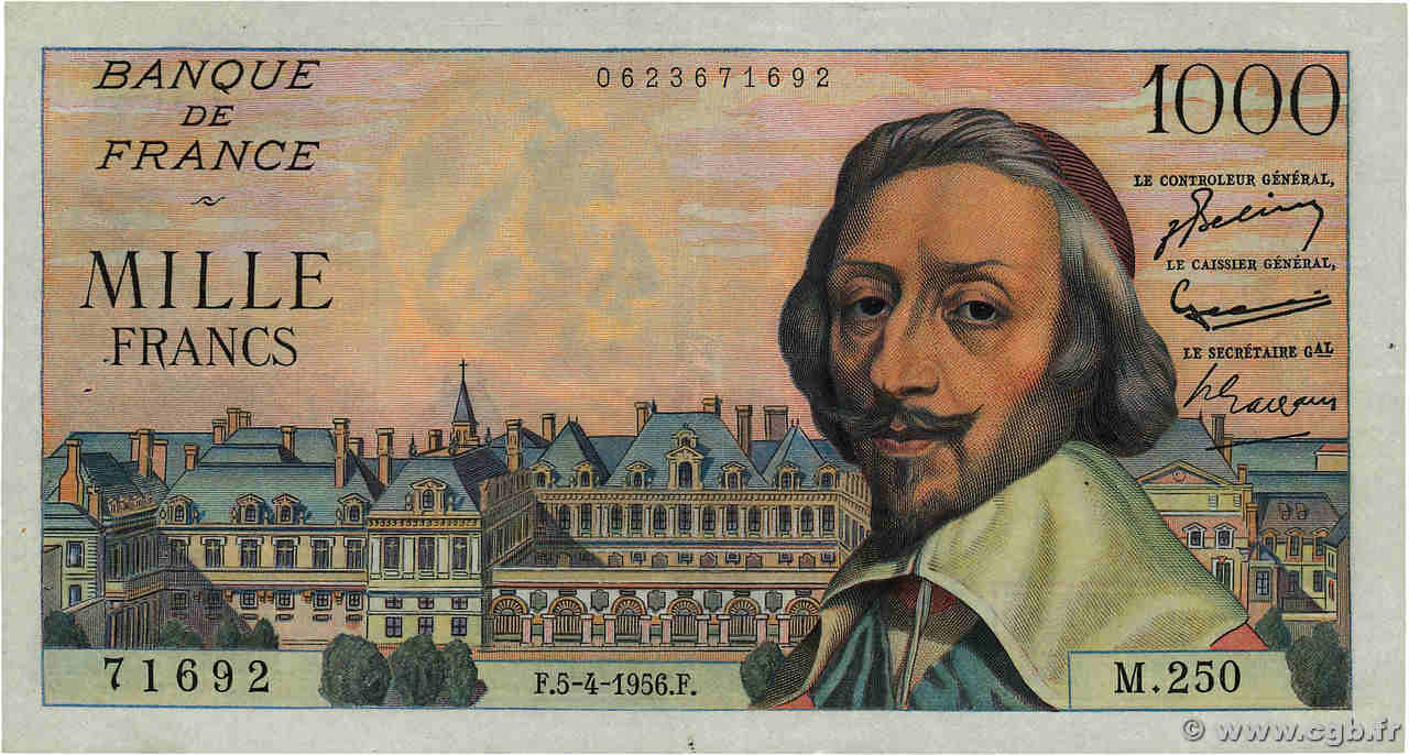 1000 Francs RICHELIEU FRANCE  1956 F.42.20 TTB+