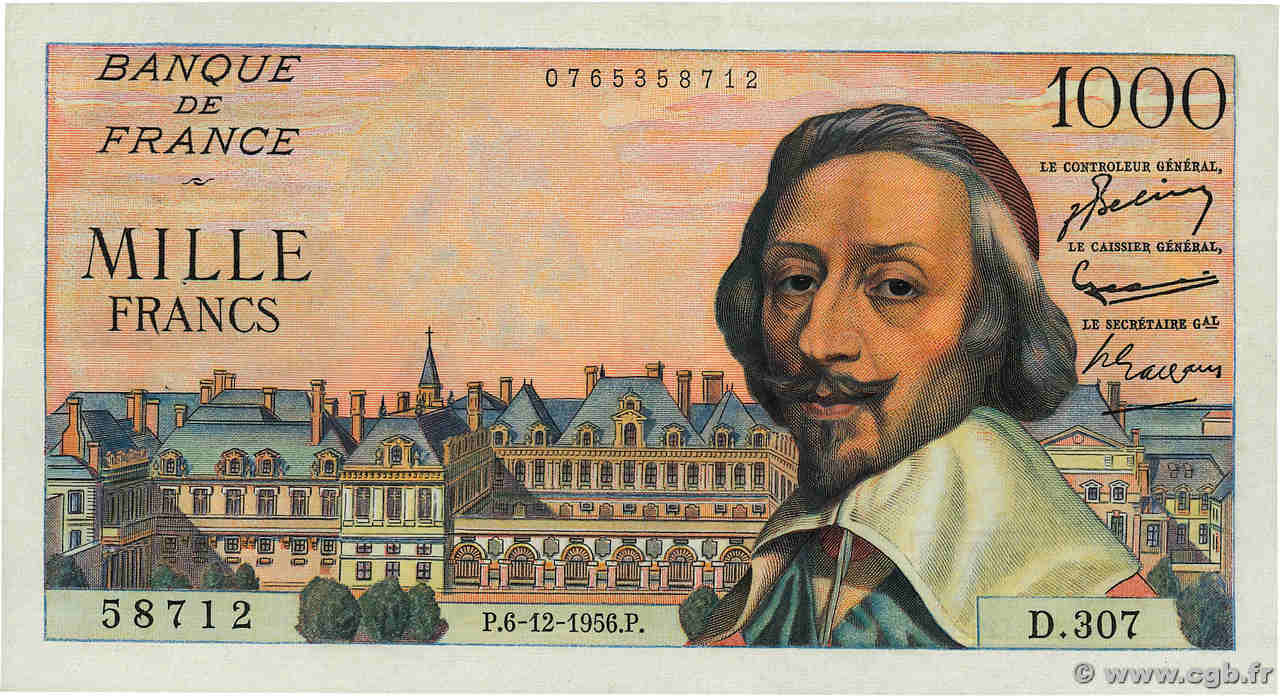 1000 Francs RICHELIEU FRANCE  1956 F.42.24 SUP