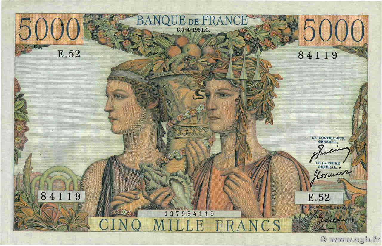 5000 Francs TERRE ET MER FRANCE  1951 F.48.04 TTB+