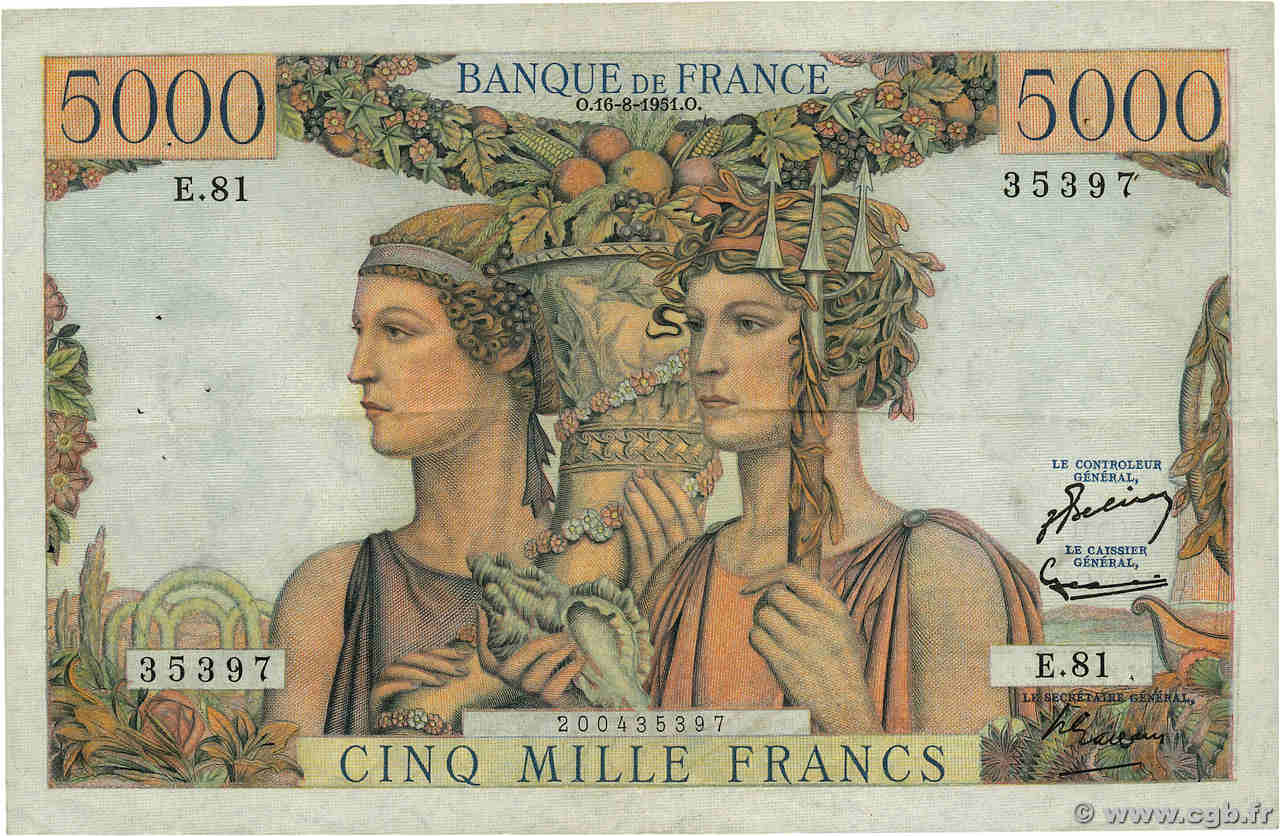 5000 Francs TERRE ET MER FRANCE  1951 F.48.05 TTB