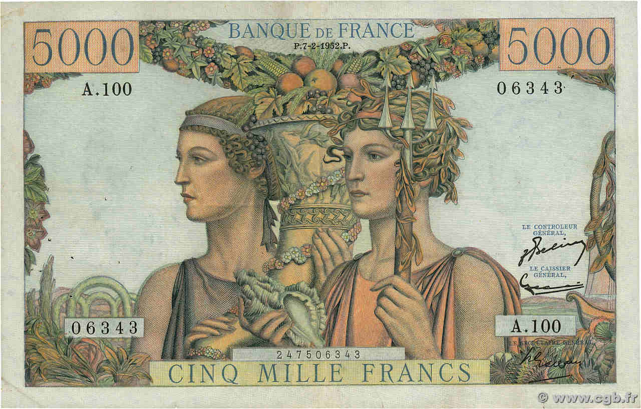 5000 Francs TERRE ET MER FRANCE  1952 F.48.06 VF