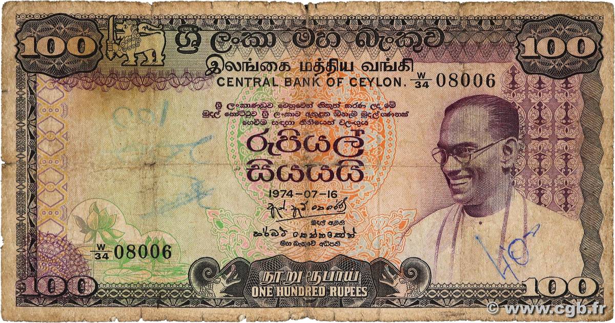 100 Rupees CEYLON  1974 P.080Aa G