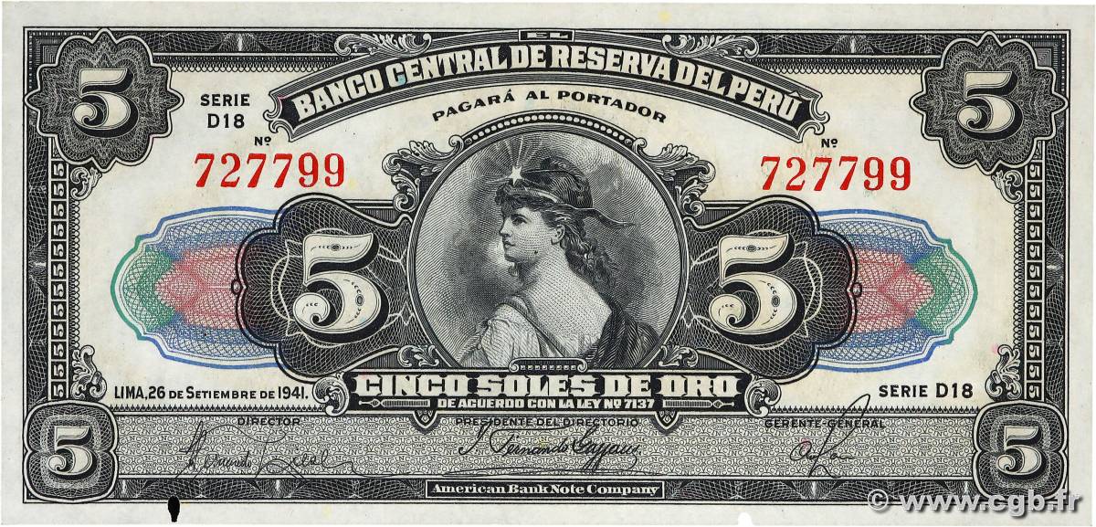 5 Soles PERU  1941 P.066Aa XF