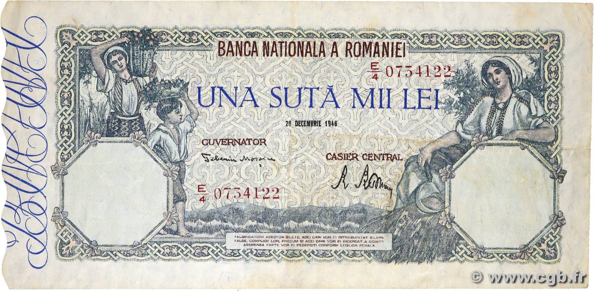100000 Lei ROMANIA  1946 P.058 VF