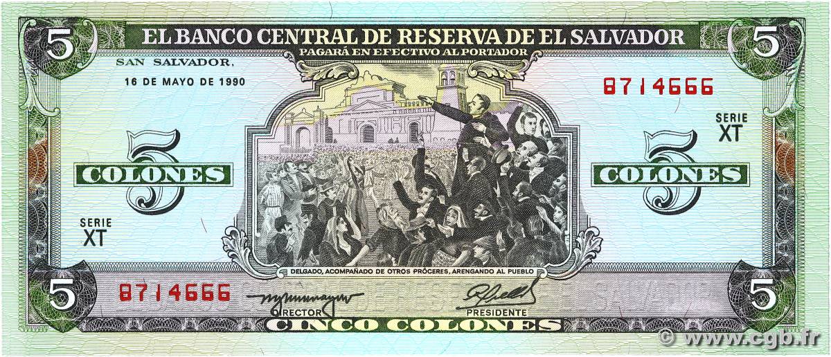 5 Colones EL SALVADOR  1990 P.138 AU