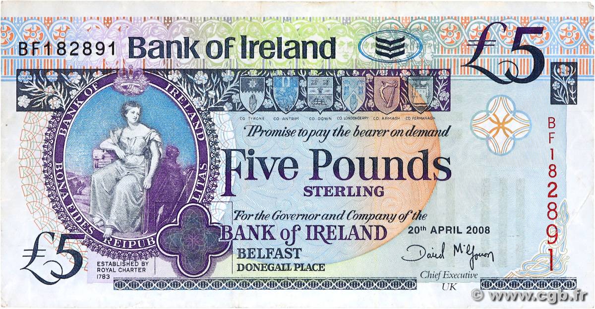 5 Pounds NORTHERN IRELAND  2008 P.083 VF
