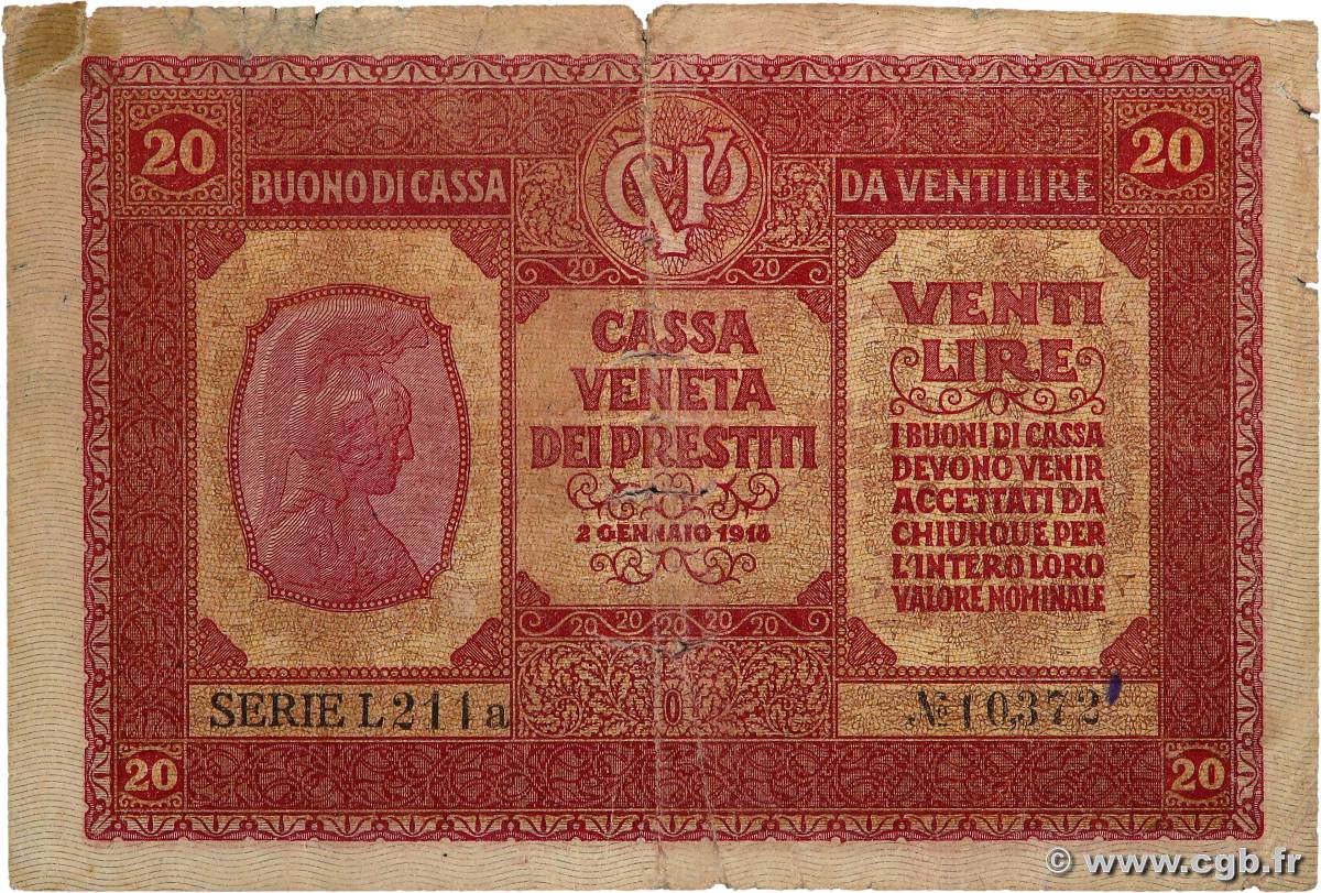 20 Lire ITALY  1918 PM.07 F