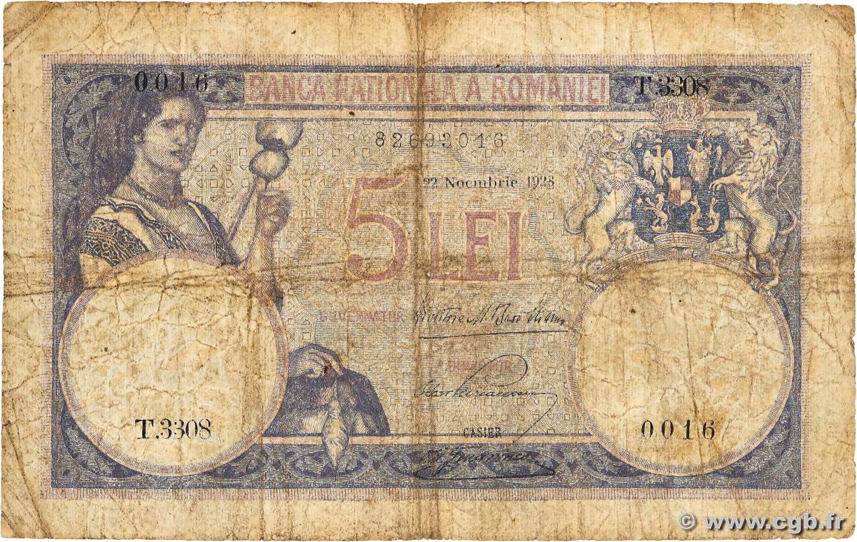 5 Lei ROMANIA  1928 P.019a G