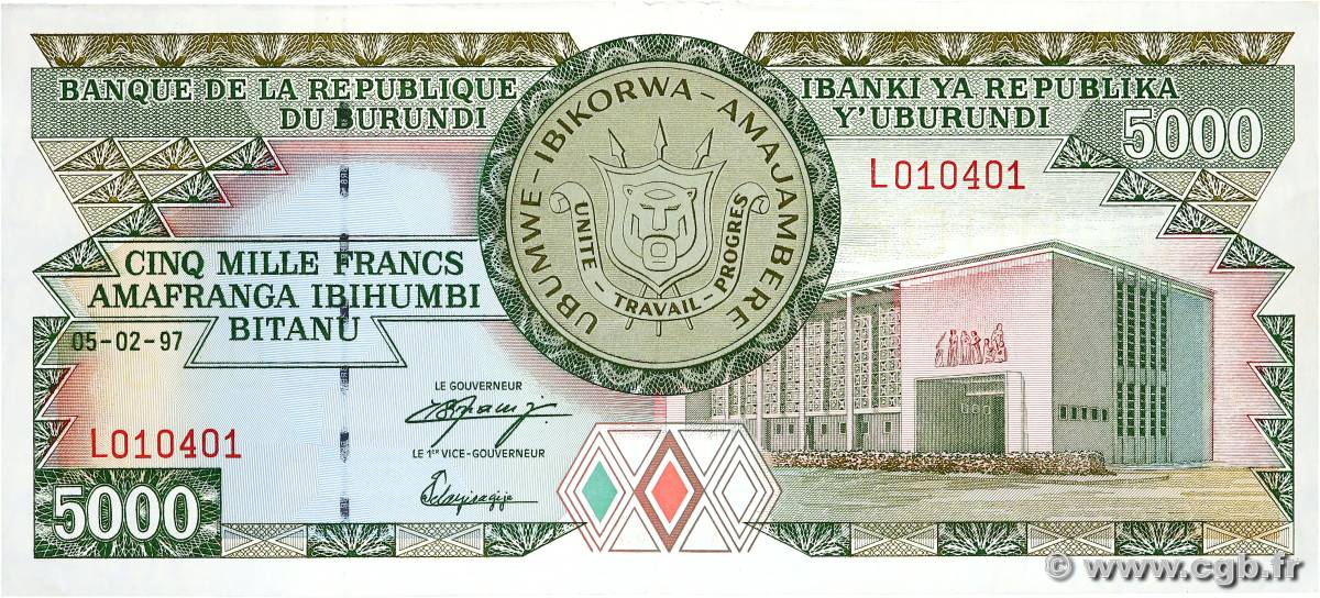 5000 Francs BURUNDI  1997 P.40 XF