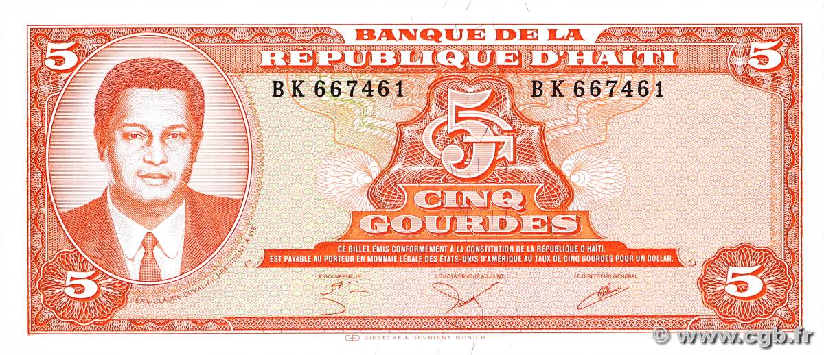 5 Gourdes HAÏTI  1985 P.241a AU