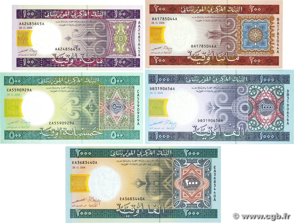 100 à 2000 Ouguiya Lot MAURITANIA  2004 P.10a, P.11a, P.12a, P.13a et P.14a EBC+