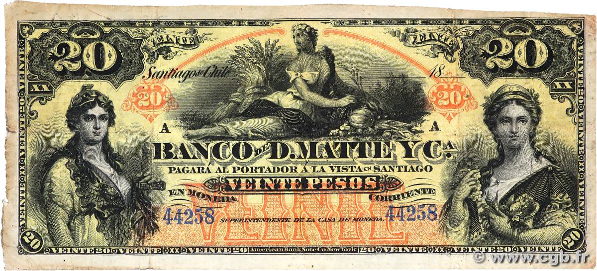 20 Pesos Non émis CHILE
  1888 PS.279r S