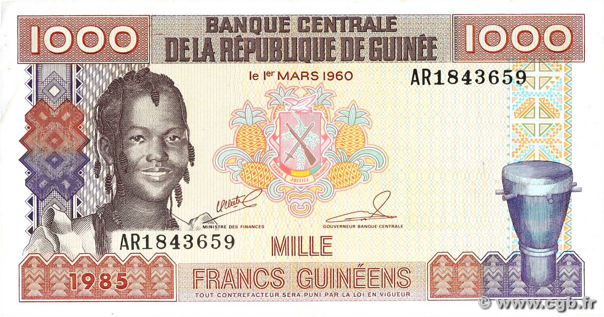 1000 Francs Guinéens GUINEA  1985 P.32a fVZ