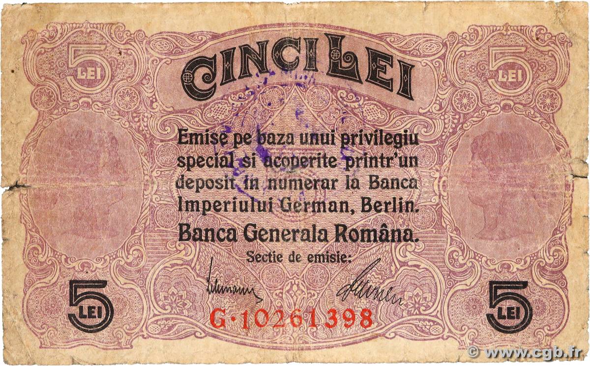 5 Lei RUMÄNIEN  1917 P.M05 fS
