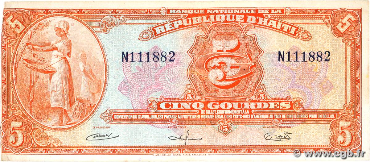 5 Gourdes HAÏTI  1964 P.187 S