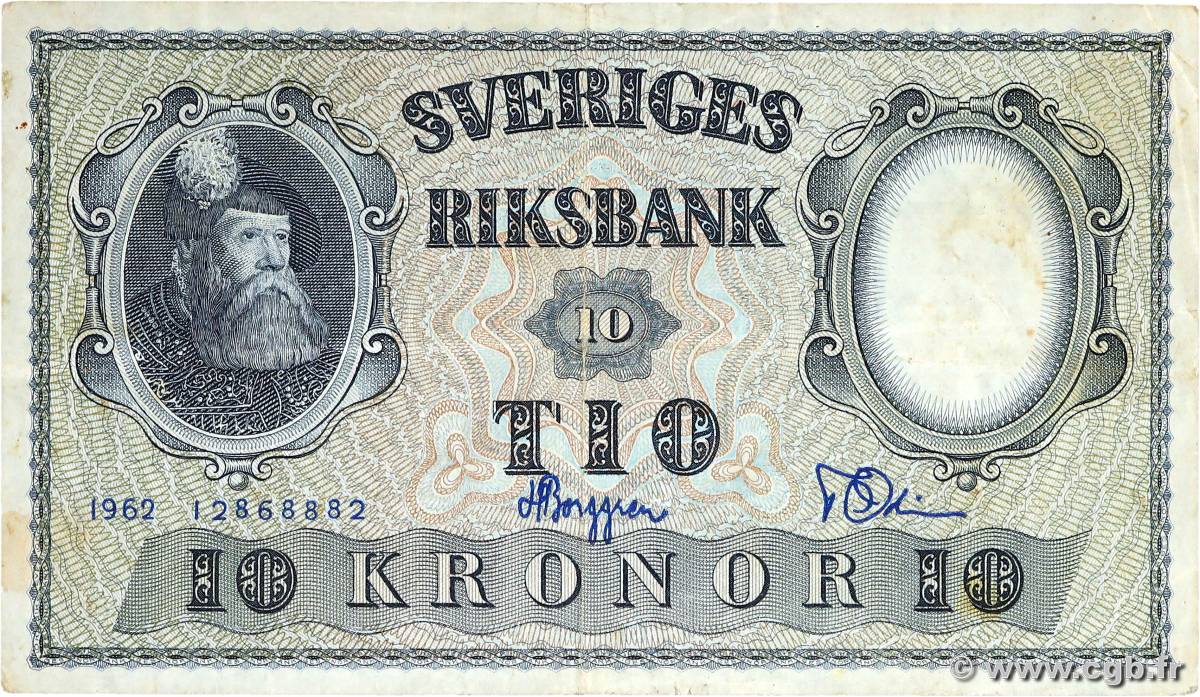 10 Kronor SUÈDE  1962 P.43i VF
