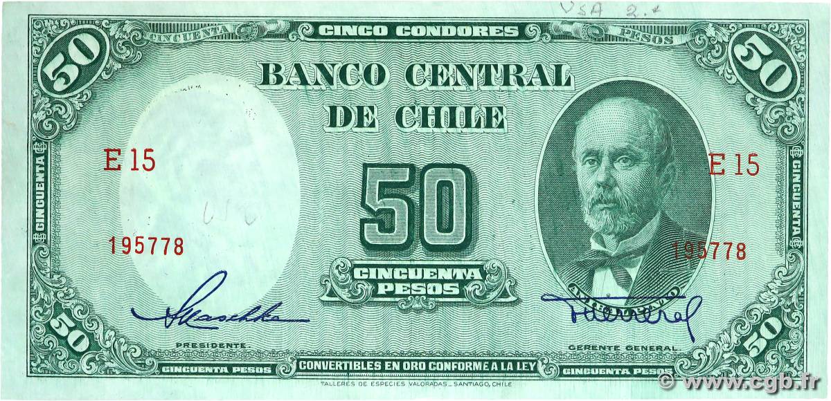 50 Pesos - 5 Condores CILE  1947 P.112 SPL