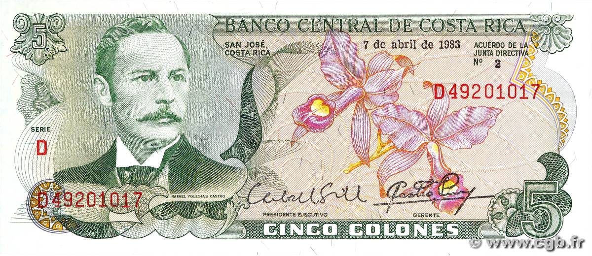 5 Colones COSTA RICA  1983 P.236d UNC-