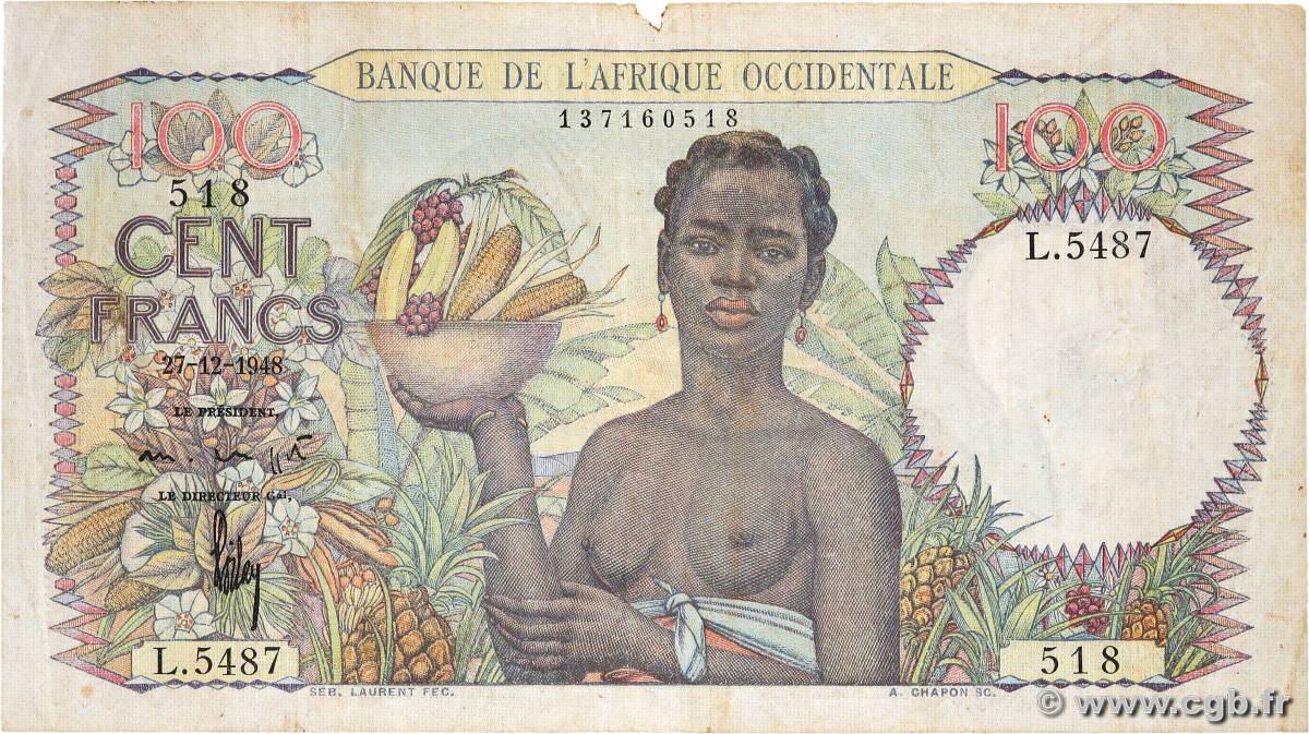 100 Francs AFRIQUE OCCIDENTALE FRANÇAISE (1895-1958)  1948 P.40 TB+