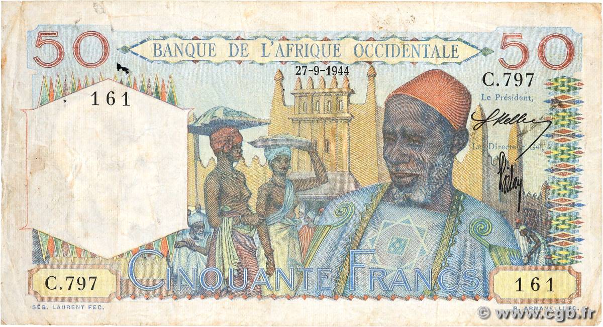 50 Francs FRENCH WEST AFRICA  1944 P.39 F