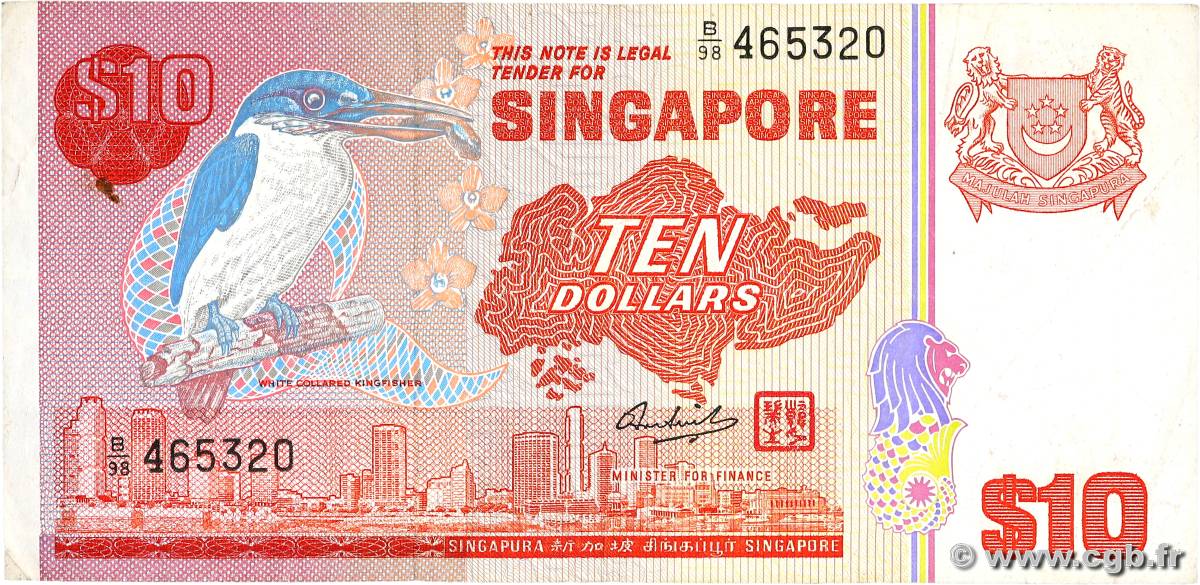 10 Dollars SINGAPORE  1988 P.11b VF