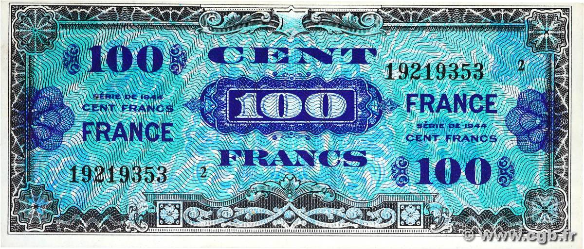 100 Francs FRANCE FRANKREICH  1945 VF.25.02 fVZ