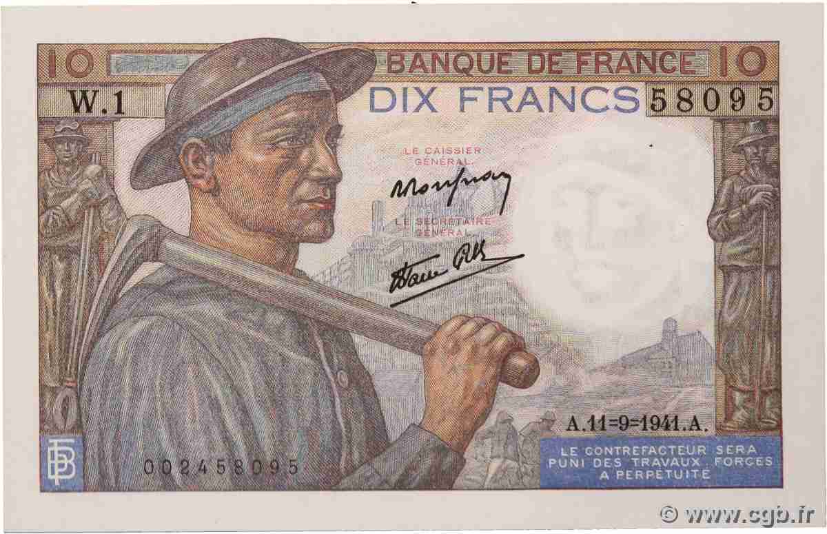 10 Francs MINEUR FRANCE  1941 F.08.01 SPL