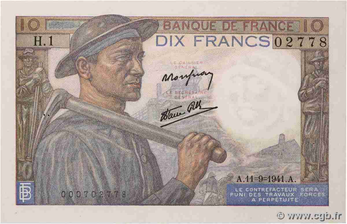 10 Francs MINEUR FRANCE  1941 F.08.01 pr.SUP