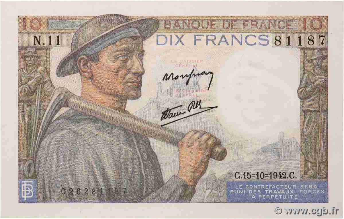10 Francs MINEUR FRANCE  1942 F.08.04 pr.NEUF
