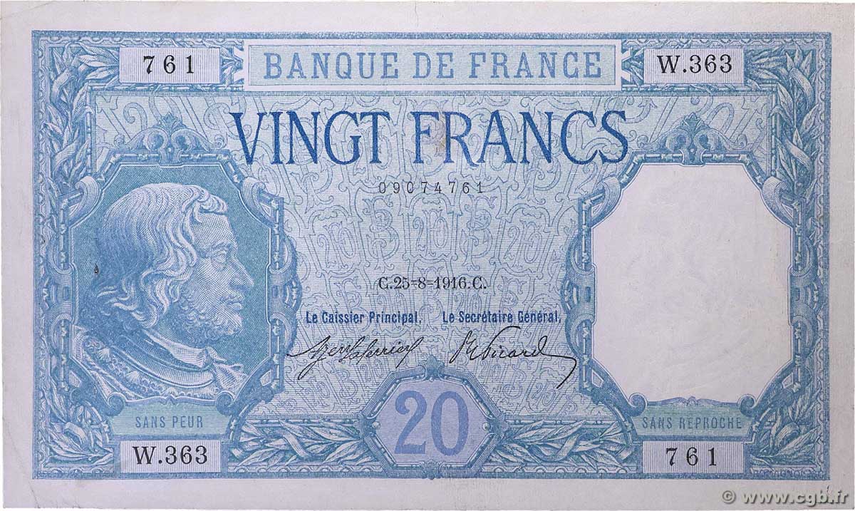 20 Francs BAYARD FRANCIA  1916 F.11.01 BB