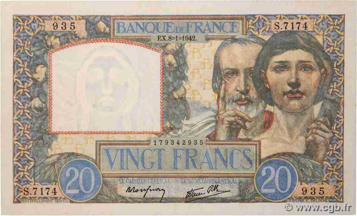 20 Francs TRAVAIL ET SCIENCE FRANCE  1942 F.12.21 TTB