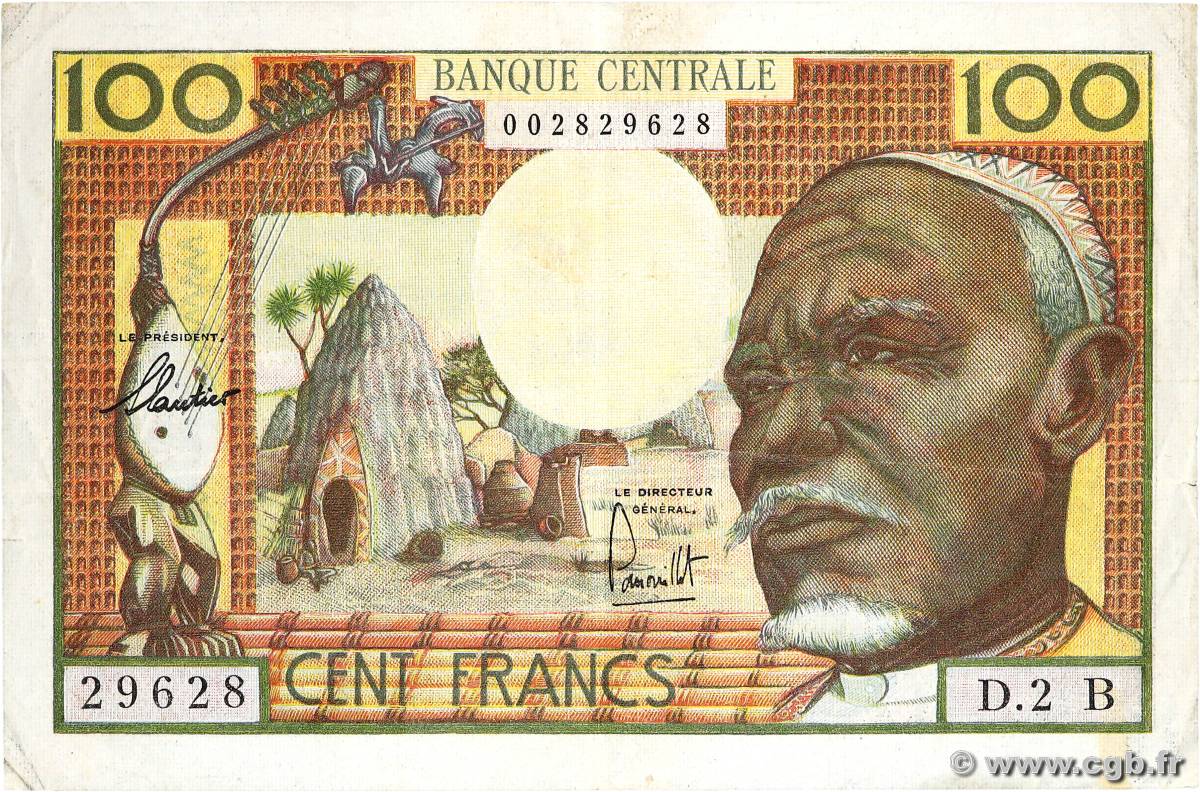 100 Francs type 1962D GABON  1963 A.235a VF-
