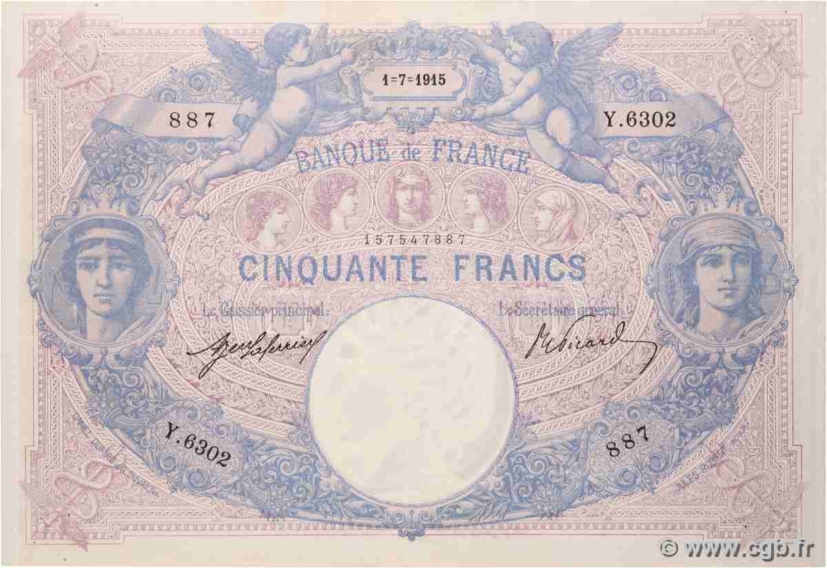 50 Francs BLEU ET ROSE FRANCE  1915 F.14.28 TTB