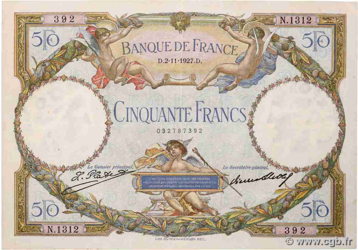 50 Francs LUC OLIVIER MERSON FRANCE  1927 F.15.01 TB+