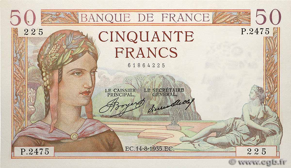 50 Francs CÉRÈS FRANCE  1935 F.17.14 XF-