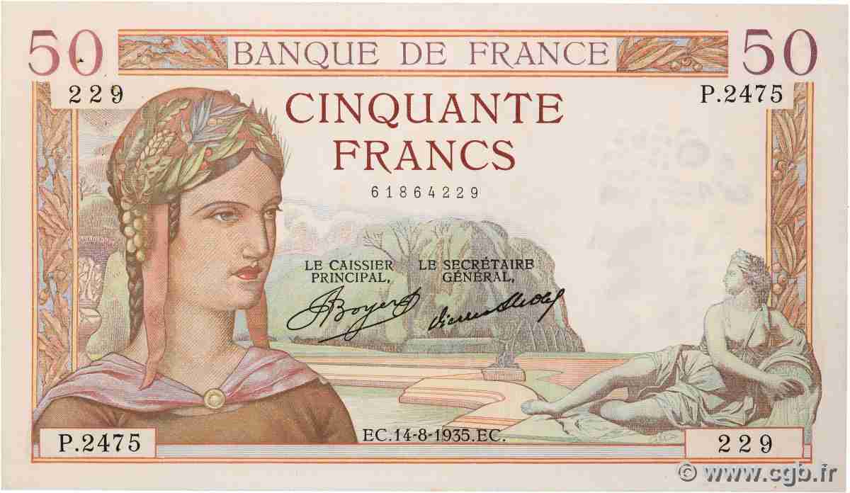 50 Francs CÉRÈS FRANCE  1935 F.17.14 pr.SUP