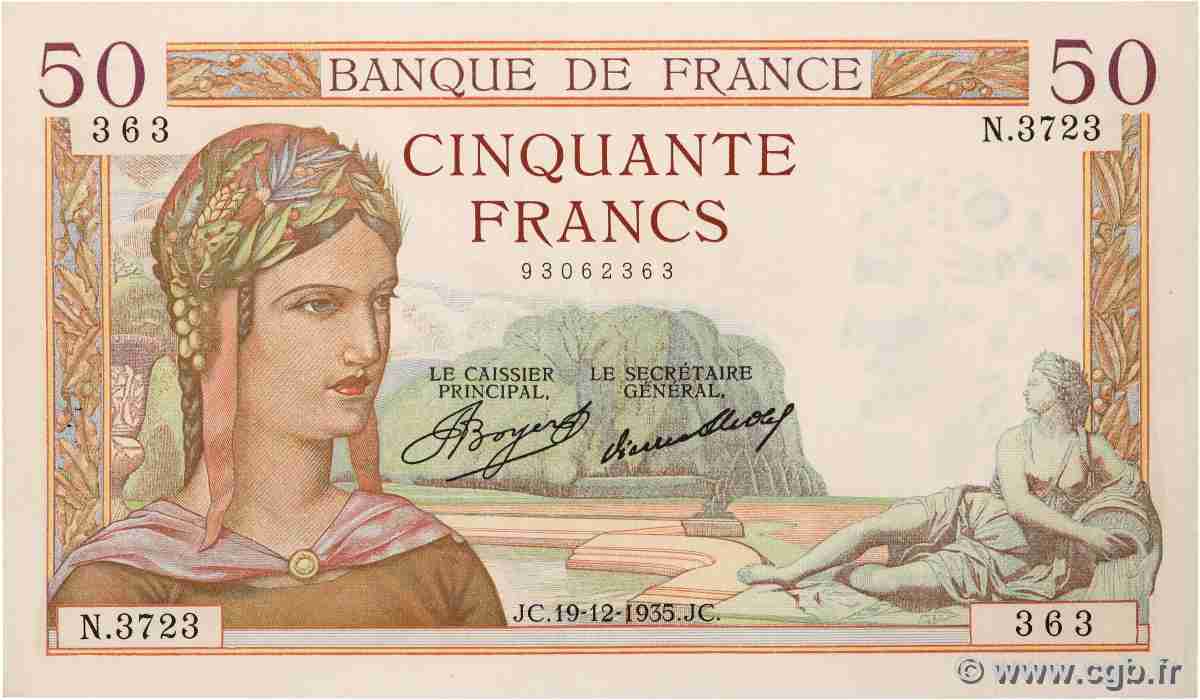 50 Francs CÉRÈS FRANCE  1935 F.17.21 TTB+