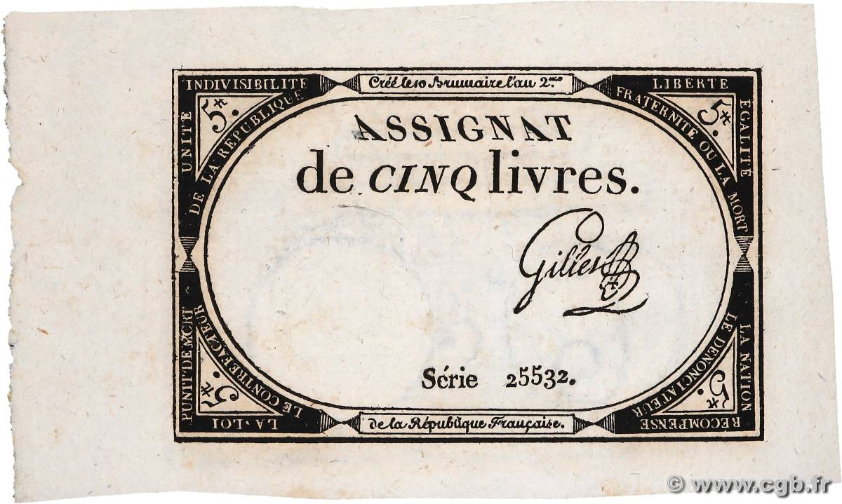 5 Livres FRANCE  1793 Ass.46a XF