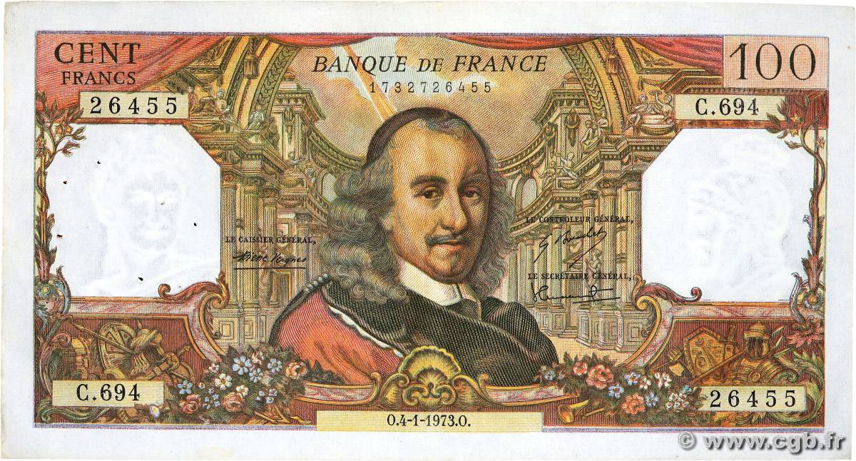 100 Francs CORNEILLE FRANCE  1973 F.65.41 VF