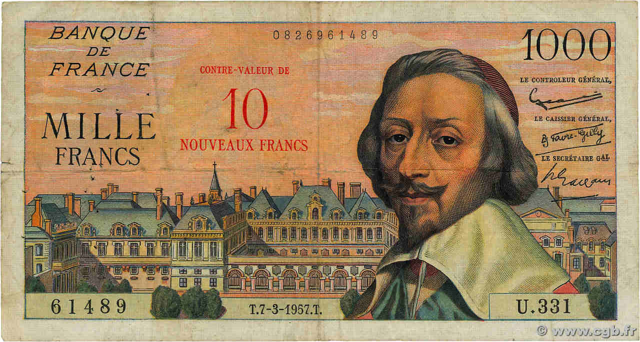 10 NF sur 1000 Francs RICHELIEU FRANCE  1957 F.53.01 F