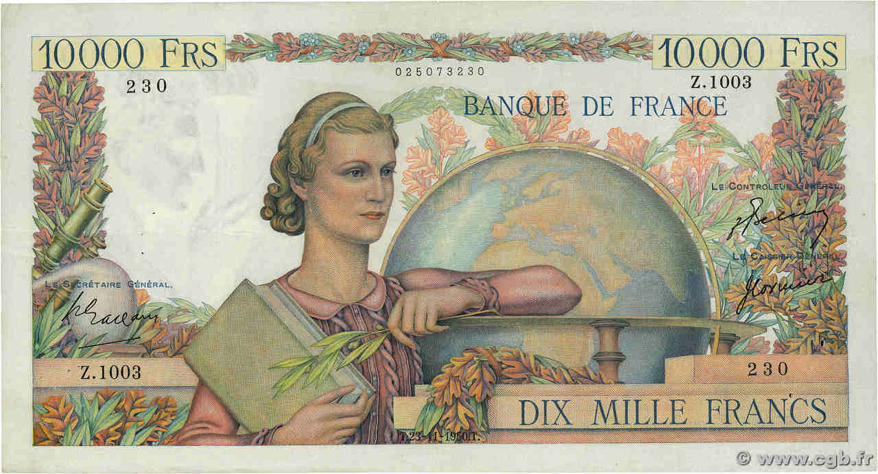 10000 Francs GÉNIE FRANÇAIS FRANCE  1950 F.50.42 TTB