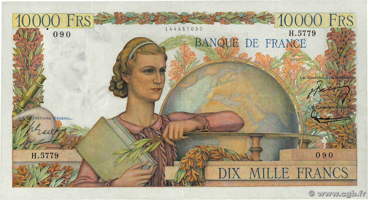 10000 Francs GÉNIE FRANÇAIS FRANCE  1953 F.50.68 TTB