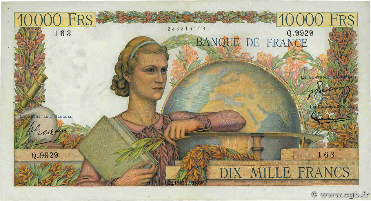 10000 Francs GÉNIE FRANÇAIS FRANCE  1955 F.50.77 TTB