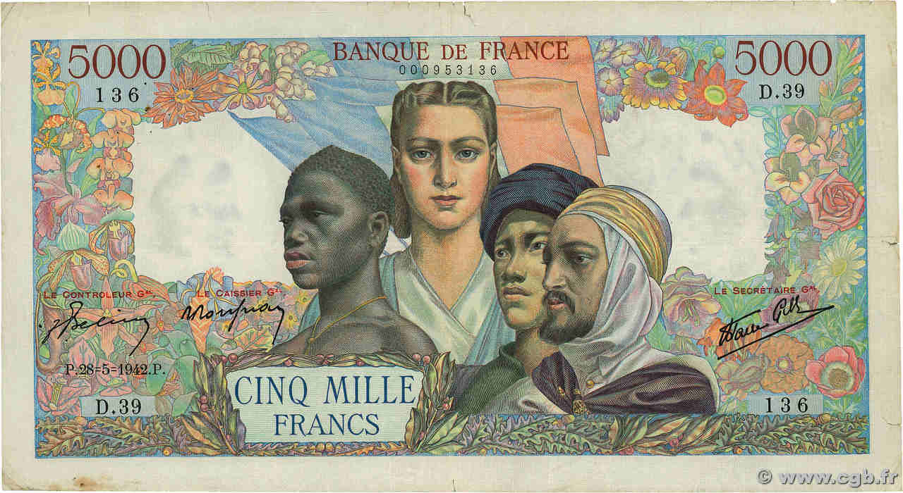 5000 Francs EMPIRE FRANÇAIS FRANCE  1942 F.47.02 TB