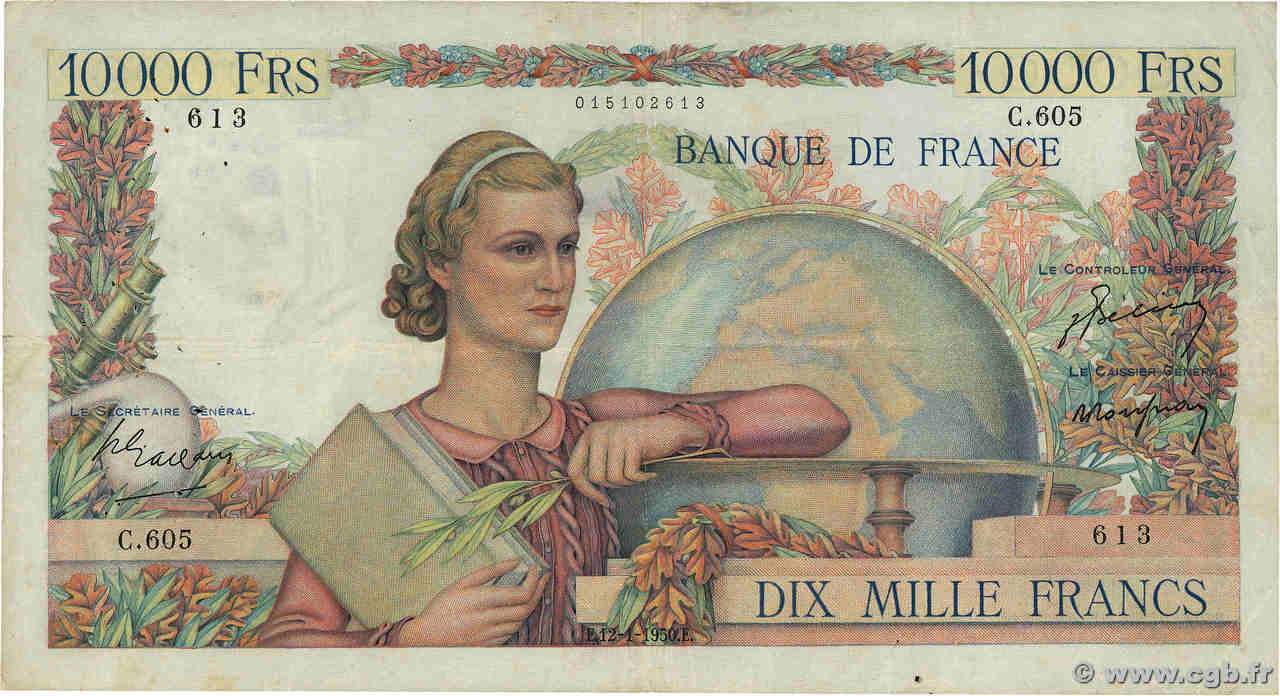 10000 Francs GÉNIE FRANÇAIS FRANCIA  1950 F.50.26 BC