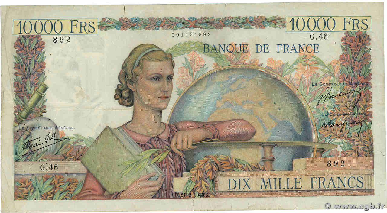 10000 Francs GÉNIE FRANÇAIS FRANCE  1946 F.50.02 pr.TB
